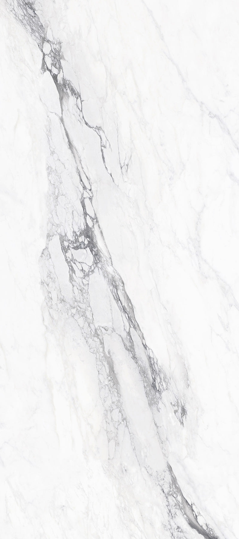 Bernini polished porcelain slab with a white marble design, for feature walls. Made in Italy, in a 4x9' size.