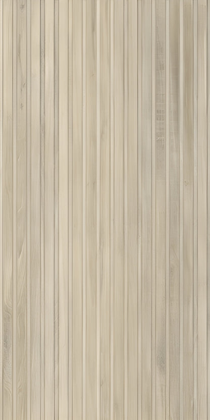 Ikon Amber matte porcelain tile with a fluted wood design, for feature walls. Made in Italy, in a 24x48" size.