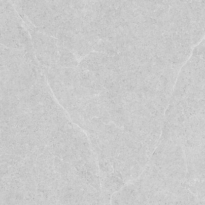 Lithos Stone Pearl matte porcelain tile with a grey stone design, for floors and walls. In a 24x24" size.