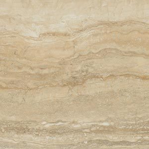 Memento Ocra travertine style polished porcelain tile for floor and wall made in Italy. 12x24" size.