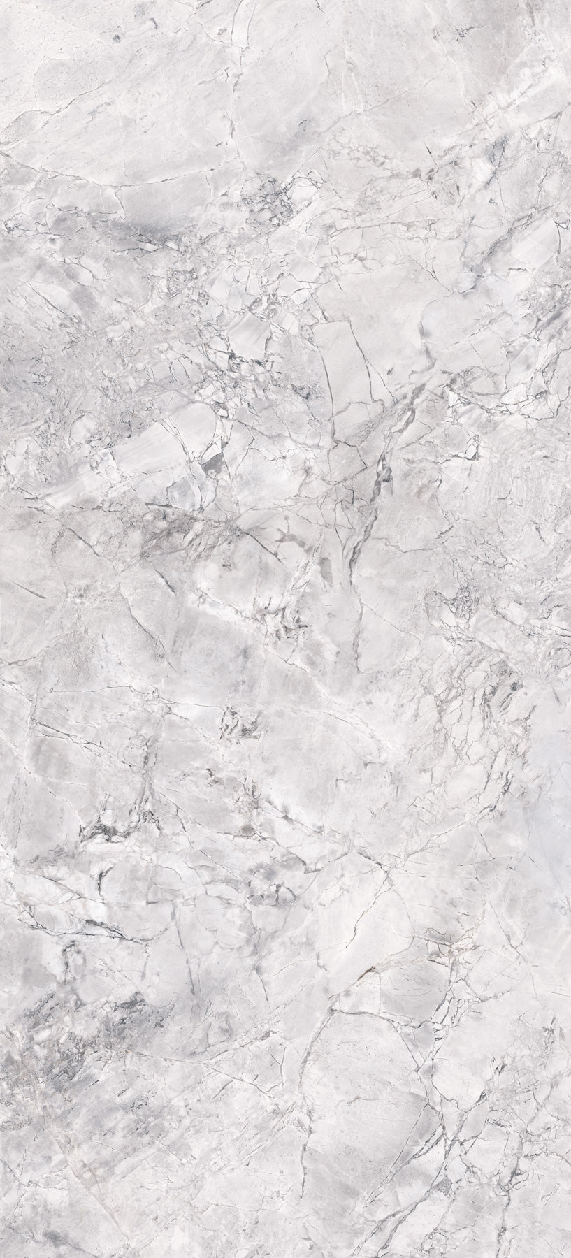 Super White polished porcelain tile with a grey marble design, for floors and walls. Made in Italy, in a 24x48" size.