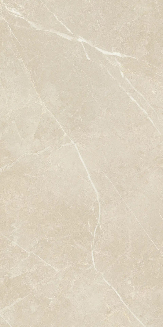 Vision Almond stone look polished porcelain tile for floor and wall made in Italy. 12x24" size.