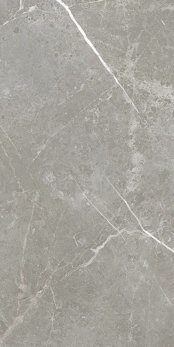 Vision Ash grey stone look polished porcelain tile for floor and wall made in Italy. 12x24" size.