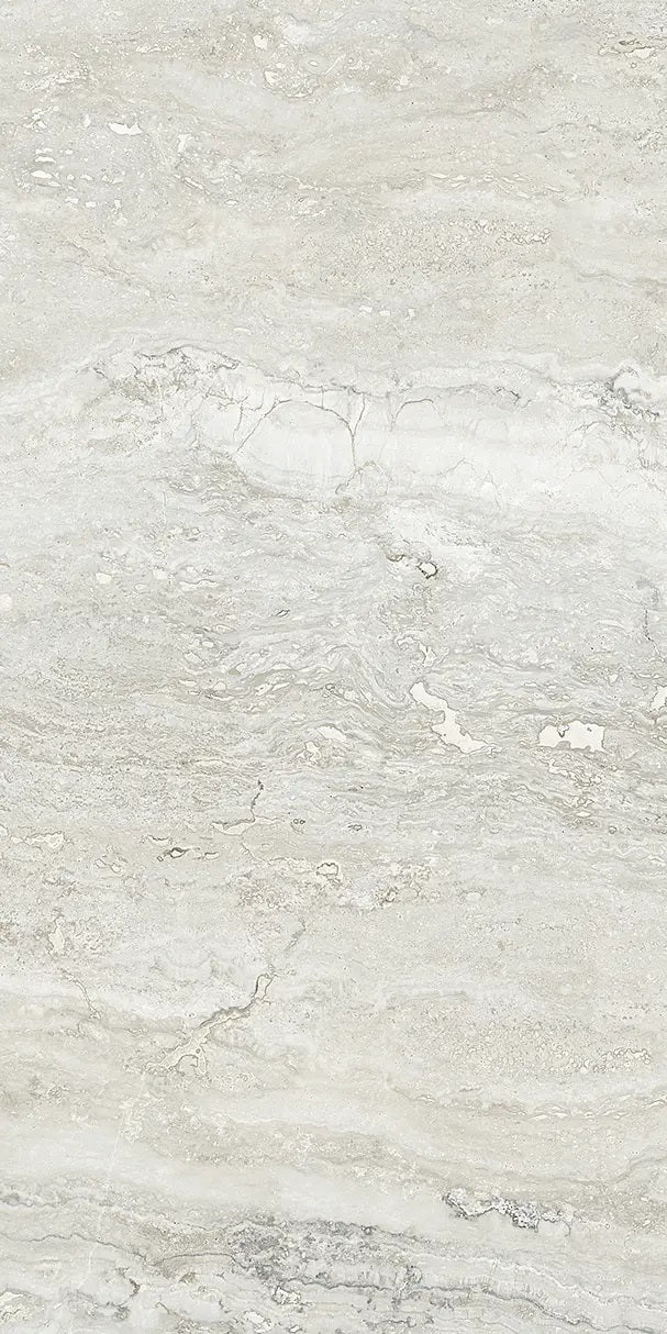 Vision Tivoli polished porcelain tile with a stone-look design, for floors and walls. Made in Italy, in a 12x24" size.