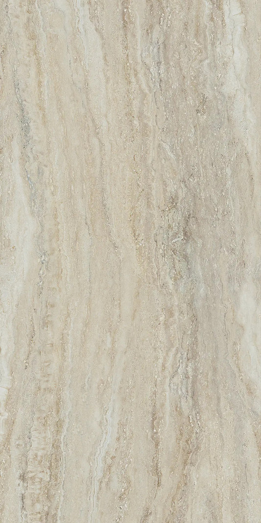 Vision Travertino Natural travertine style polished porcelain tile for floor and wall made in Italy. 12x24" size.